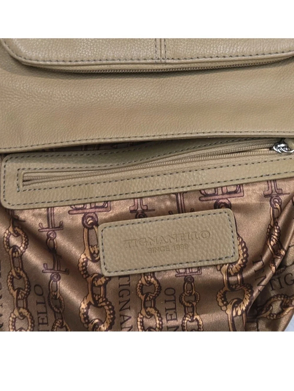 Tignanello Tan Leather Elevated Crossbody / Shoulder Bag Minimalist Organizer